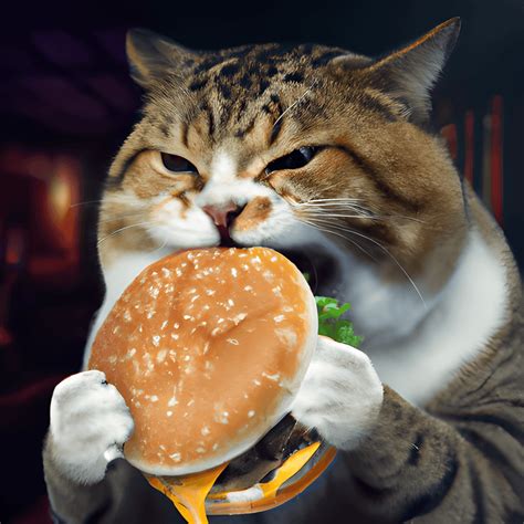 Cat Eating Burger