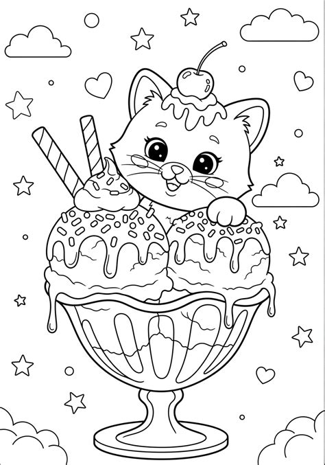 Cat Ice Cream Coloring Pages