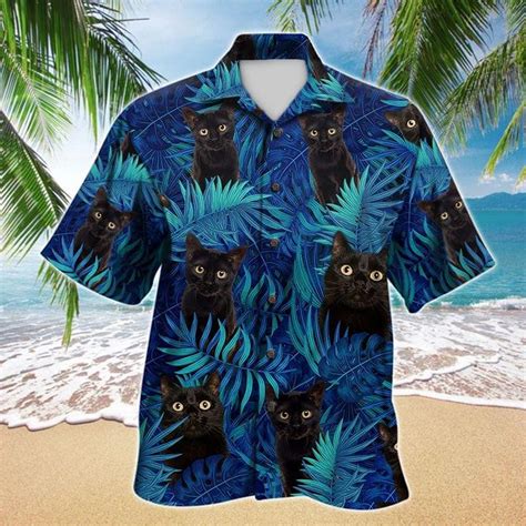 Cat hawaiian shirt. Featured in an elegant tropical design with hibiscus flowers and decorative coconut trees, these Hawaiian Cat Button Up Shirt will make you stylish and fashionable for any occasion! Get one today before they run out!! Fabric: Four-way stretch (95% polyester and 5% spandex) Regular fit. Button placket, spread collar, chest patch pocket. 