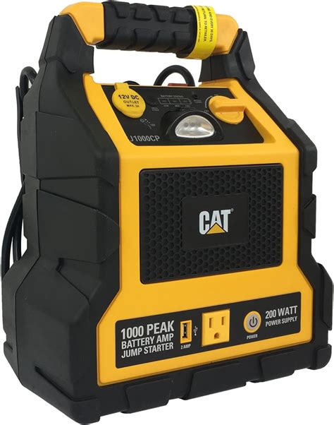 Cat jump box. Highlights. 1200 peak Amp of starting power instantly jump starts cars and trucks up to 8-cylinders. USB-A and USB-C 15 watt/3.1 amp ports to charge and power … 
