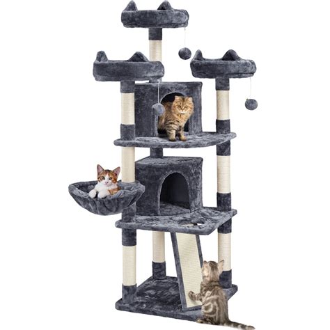 PawHut 54.25" Wooden Cat Tree with Litter Box Enclosure, Cushioned Cat Condo & Plush Platforms with Hammock, Tower & Pet Furniture, Rustic Brown. Pawhut. $131.99. When purchased online. . Cat tower walmart