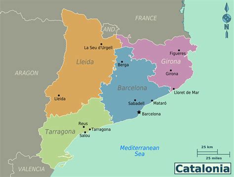 Description: This map shows cities, towns, villages, landforms, rivers, main roads, secondary roads and railroads in Catalonia. Last Updated: April 23, 2021.