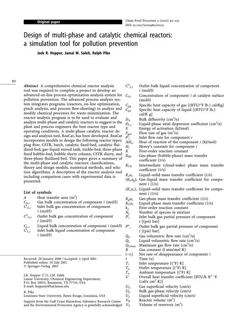 Catalytic Reactor Design Pollution Prevention