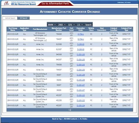 Catalytic converter database.  Access the database only if you are an existin...