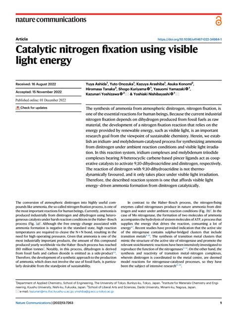 Catalytic nitrogen fixation using visible light energy