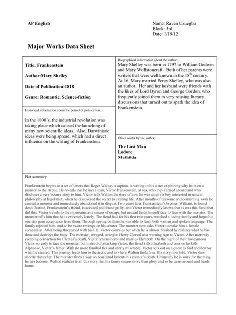 Catch 22 major works data sheet. - Answers to investigations manual weather studies 10b.