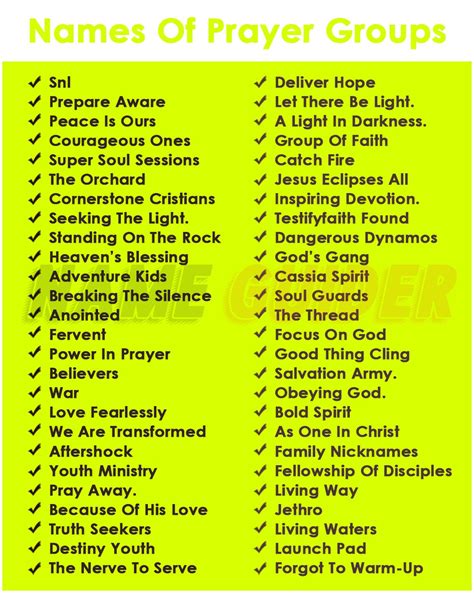 Catchy names for prayer groups. .  See examples of catchy used in a sentence.  Fitful o...