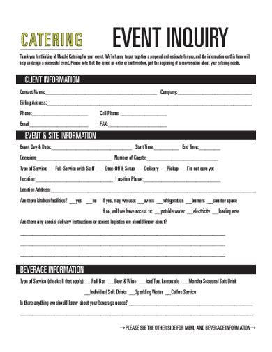 Catering Inquiry Form Template