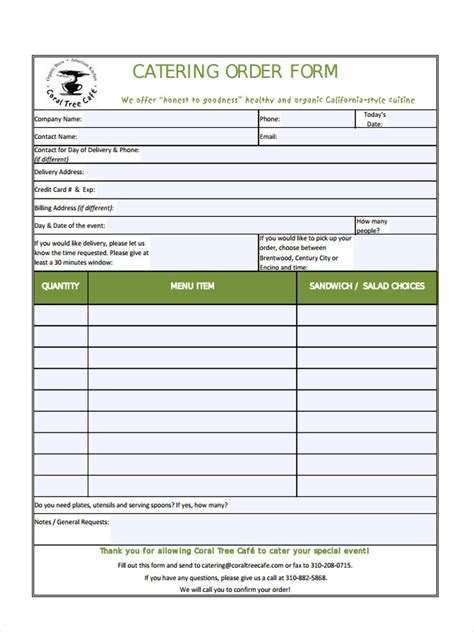 Catering Order Forms - 10+ Examples, Format, Pdf