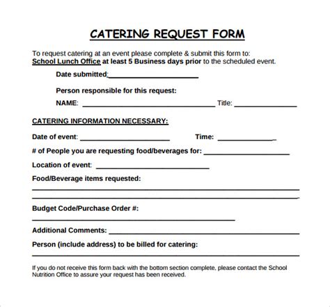 Catering Request Form Template Resume Examples