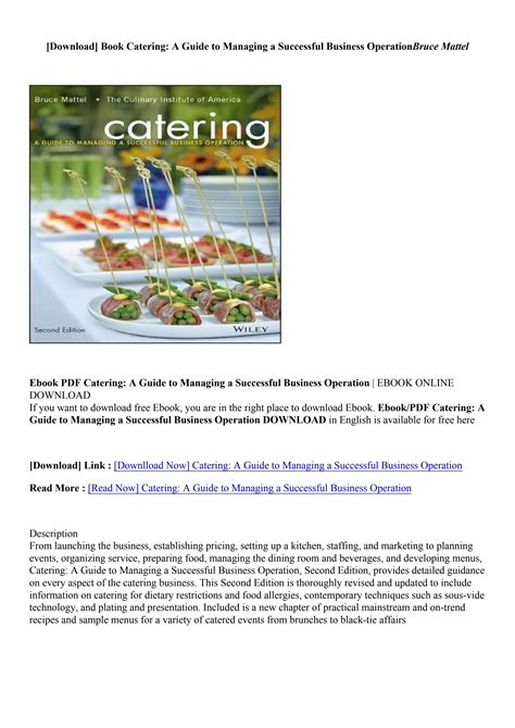 Catering a guide to managing a successful business operation 2nd edition. - On cooking a textbook of culinary fundamentals study guide.