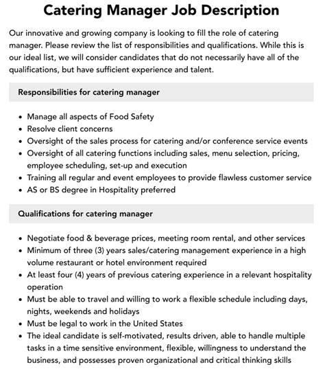 Catering manager job description pdf.  Please review the list of Example of Catering Manag...