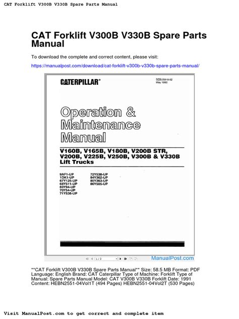 Caterpillar forklift v300b replacement parts manual. - Sharp ar rp3 digital copier parts list manual.