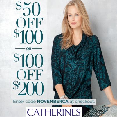 Get $40 off $100, $75 off $150, or $100 off $200+ in-stock items. 40% Off. ... Get $20 Off When You Open & Use A Catherines Platinum Credit Card. No Code Required. . 