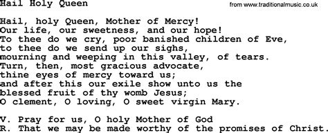 Catholic Hymns, Song Hail Holy Queen lyrics and PDF