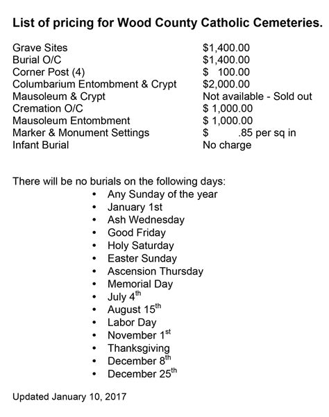 Catholic cemeteries price list.  Catholics may purchase space in either...