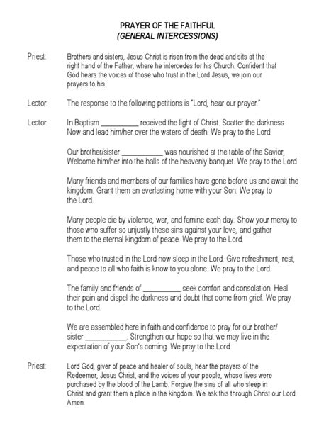 Catholic funeral mass intercessions examples.  Many friends and members...