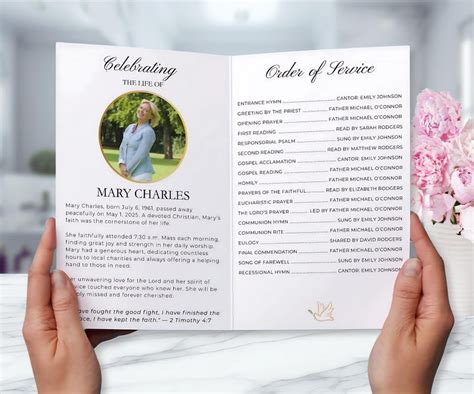 Catholic funeral program template.  Access templates and tools to honor your loved one.  If sp...