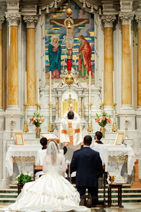 Catholic wedding. This means the wedding must happen in a Catholic parish, witnessed by a Catholic priest or deacon, and using the Catholic ritual, unless the bishop gives special permission to use a different location, minister, or ritual (another dispensation). Also, having two religious celebrations for the same marriage, or blending two religious rituals, is ... 