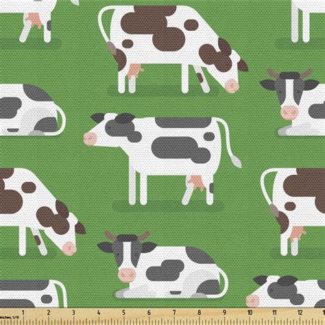 Cattle Fabric by The Yard, Pattern with Graphic Image of Multiple Cows