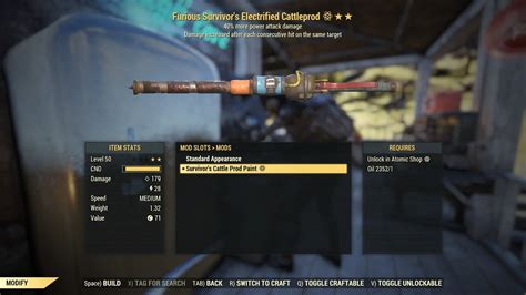 Cattle prod fallout 76. Depends on your build. A few of the best items are the chemist or grocer backpack, the farmable dirt tiles, gauss shotgun, crusader pistol (when Minerva has it) and Secret Service armor and/or T65 which are still both top in their class for armors. The Armco amunition machine is nice, but not earth shattering as is the turbofert fertilizer. 