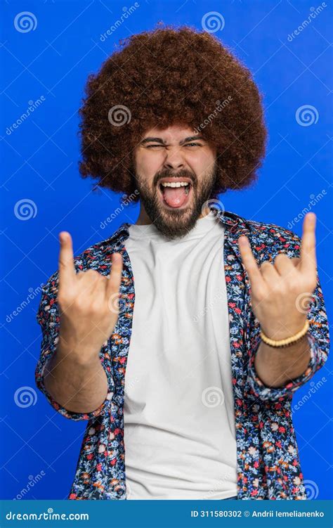 Caucasian Man Showing Rock n Roll Gesture By Hands Cool Sign …