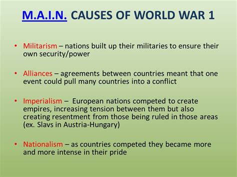 Causes of ww1 main acronym.  Example - The eggs are graded as to size and...
