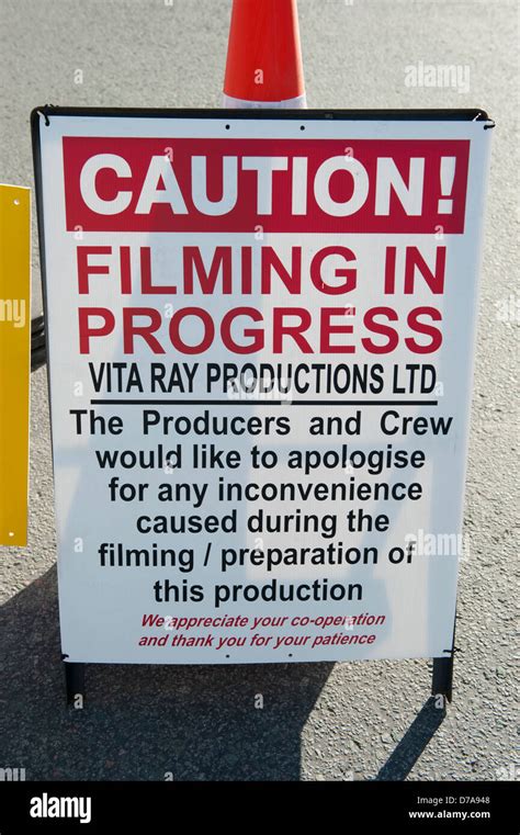 Caution Filming in Progress Sign Stock Photo Alamy