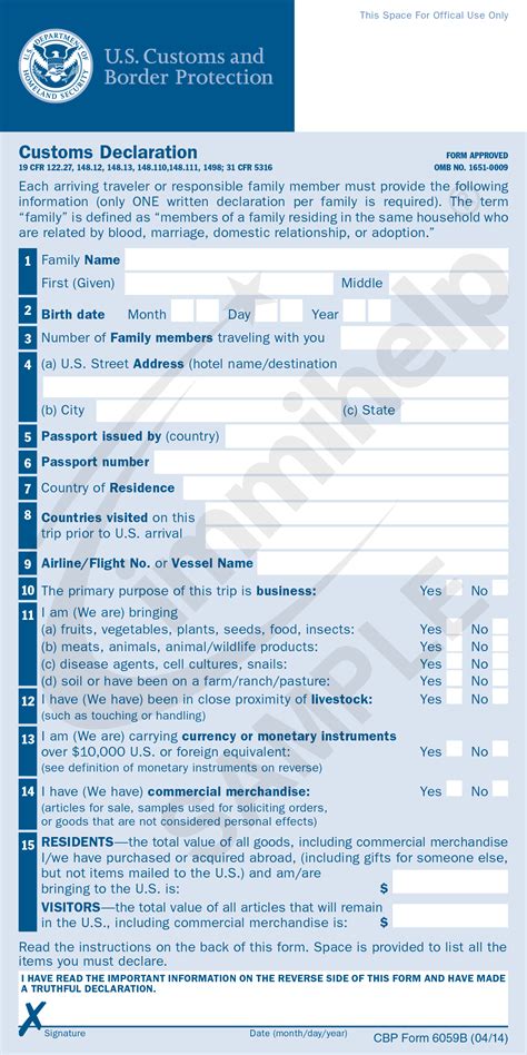 Cbp Customs Declaration Form