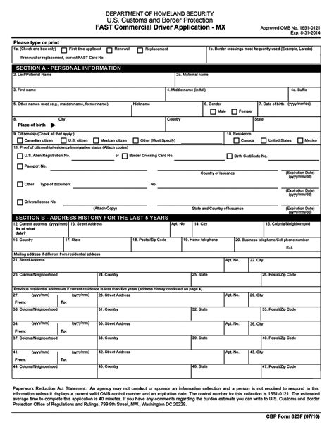 Cbp Fast Application Fillable Online Sample to Print in PDF
