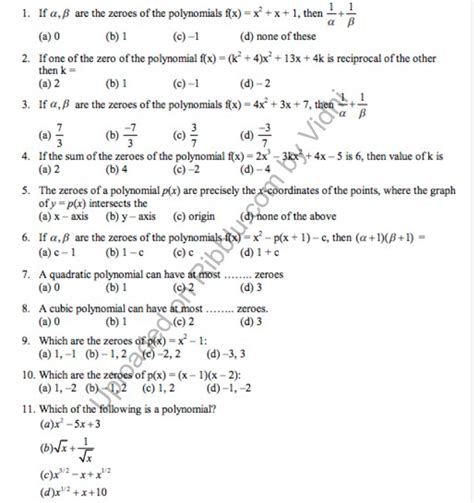 Cbse Class 10 Maths Mcq Questions With Answers Pdf Based On Latest