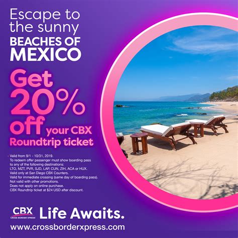 Cbx promo. Cross Border Xpress Coupons. Coupon Code Description Avg Discount Code. 25% Discount on Car Rental 25% Off cr25off. Sitewide Cbx Promo code. 10% Off 010off. 35% Off On All Bookings 35% Off book25off. 50% Off Cbx Military Discount 50% Off MD50off. 15% Off For Teen 15% Off teen15. 