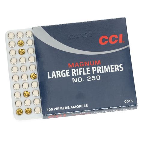 Overview. CCI Large Magnum Rifle Primers -100 Count - CCI's primers are highly-evolved products because they continuously test and improve. Today's CCI primer is more sensitive, easier to seat, and more compatible with progressive and automated loading equipment than even before.. 