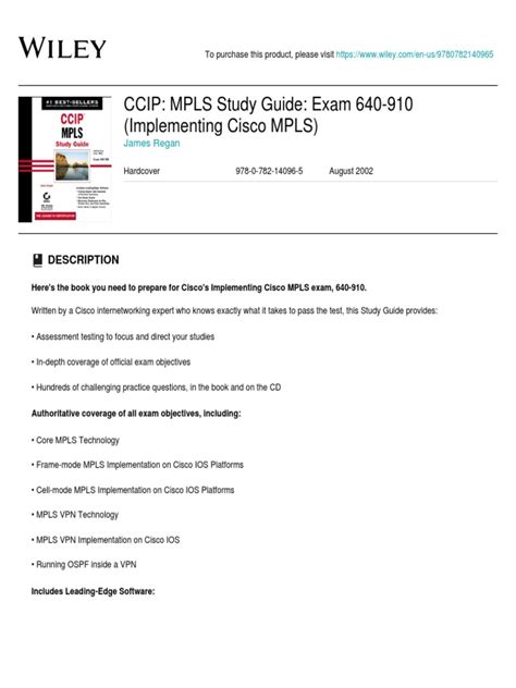 Ccip mpls study guide exam 640 910 implementing cisco mpls. - Handbuch für die wasser- und abwassertechnik.