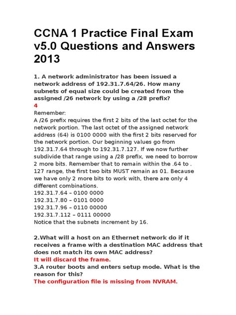 Ccna 1 Practice Final Exam Answers