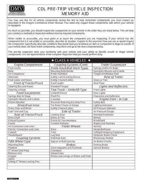 Cdl Class B Pre Trip Inspection Cheat Sheet Cheat Sheet
