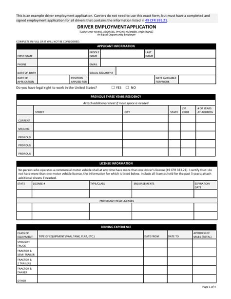 Cdl Driver Application For Employment Template Master of