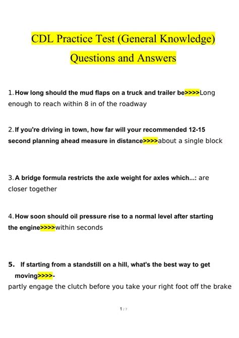 Cdl Practice Test General Knowledge Questions And Answers Cd