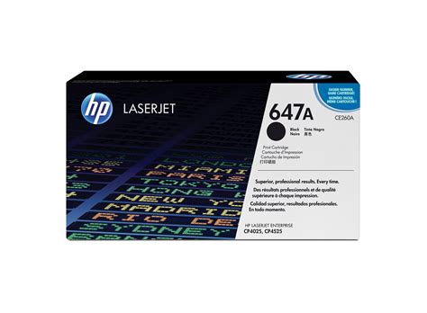 The HP 647A (CE260A) black toner cartridge is a technological wonder that gives you sharp print detail in your office progress reports and summaries. With their unique laser print technology, these genuine HP cartridges make it easy for you to produce a superior work product time after time. Your office personnel get great administrative .... 