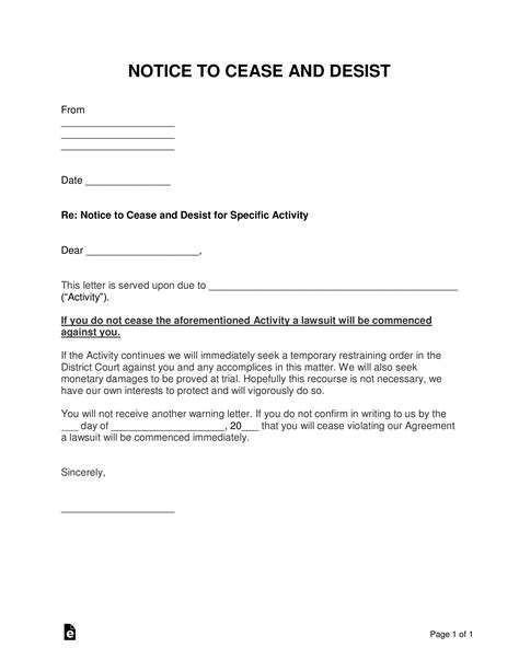 Cease and desist letter sample in Word and Pdf formats