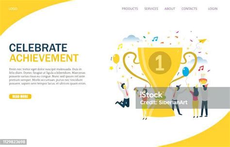 Celebrate Achievement Vector Website Landing Page Design Template Stock