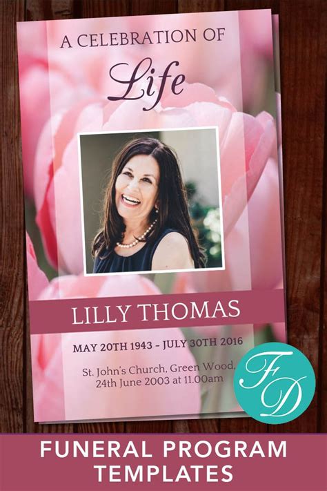 Celebration of Life Program Funeral Program Template Pink Etsy