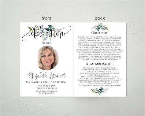 Celebration of Life Program Template Funeral Program Etsy Singapore
