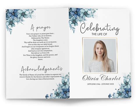 Celebration of life schedule example.  These templates typically include sections for ...