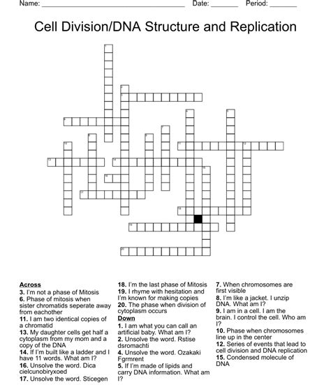 Cell Division/DNA Structure and Replication Crossword Puzzle WordMint