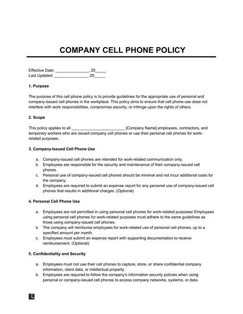 Cell Phone Usage Policy Template