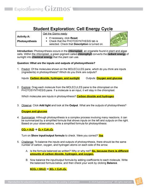 Feb 19, 2023 · install STUDENT EXPLORATION CELL ENERGY CYCLE GIZMO ANSWER KEY PDF fittingly simple! The Carbon Cycle - T. M. L. Wigley 2005-08-22 Reducing carbon dioxide (CO2) emissions is imperative to stabilizing our future climate. Our ability to reduce these emissions combined with an understanding of how much fossil-fuel-derived CO2 the oceans and plants ... . 