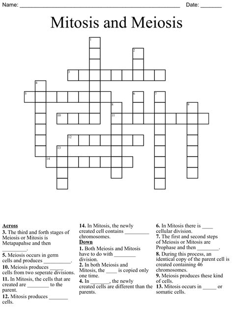Cell produced by meiosis crossword clue. The Crossword Solver found 30 answers to "Cell produced by meiosis", 6 letters crossword clue. The Crossword Solver finds answers to classic crosswords and cryptic crossword puzzles. Enter the length or pattern for better results. Click the answer to find similar crossword clues. 