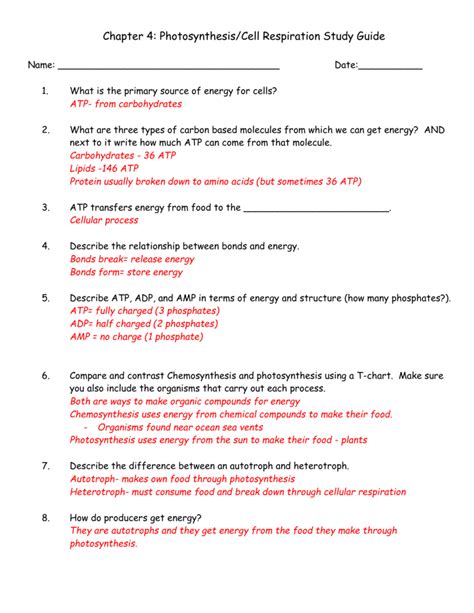 Cellular Respiration Test 9 Chapter