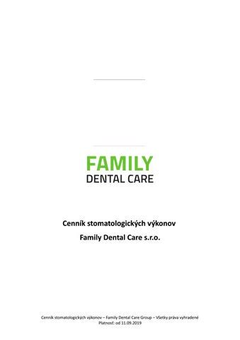 Cenník stomatologických výkonov Family Dental Care – …